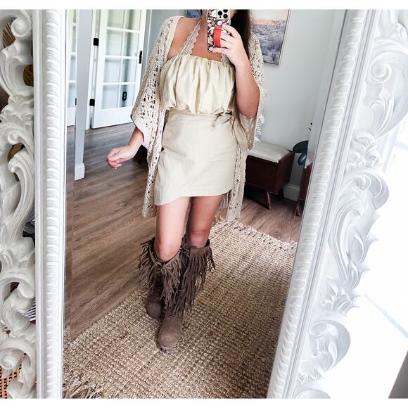 Perfect Match Vacay State of Mind linen 2pc wrap mini skirt + crop top - Picture 2 of 8